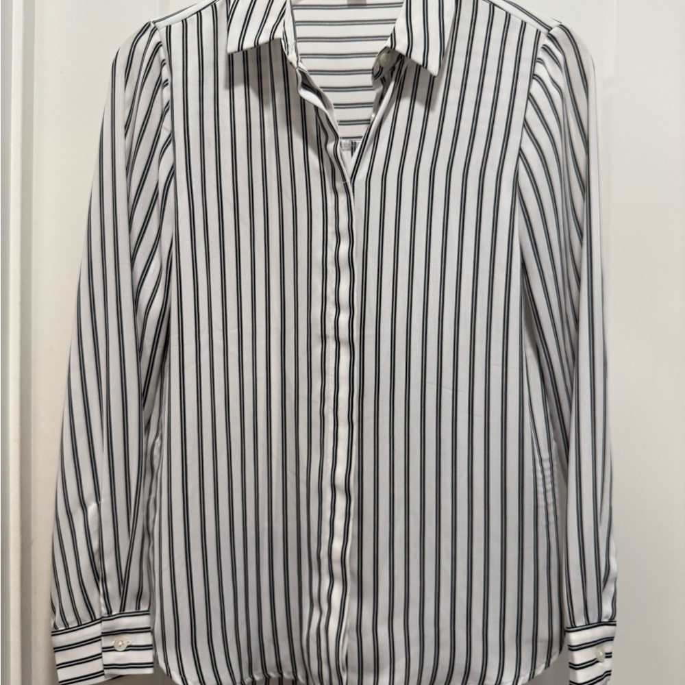 Ann Taylor Factory Black and White Striped Button Down Shirt